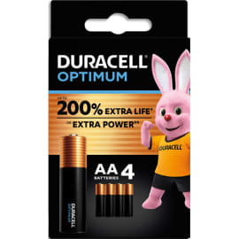 DURACELL Piles alcalines AA Optimum, 1,5V LR6 MX1500, lot de 4 piles