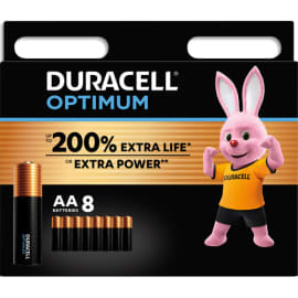 DURACELL Piles alcalines AA Optimum, 1,5V LR6 MX1500, lot de 8 piles