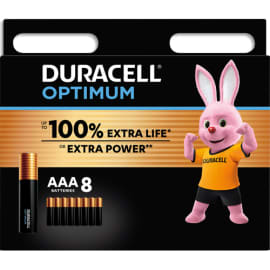 DURACELL Piles alcalines AAA Optimum, 1,5V LR03 MN2400, lot de 8 piles