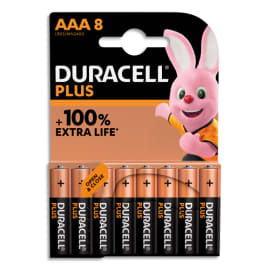 DURACELL Piles alcalines AAA Plus 100%, 1,5V LR03 MN2400, lot de 8 piles